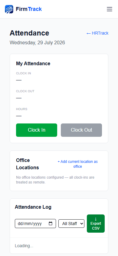FirmTrack HRTrack attendance on mobile